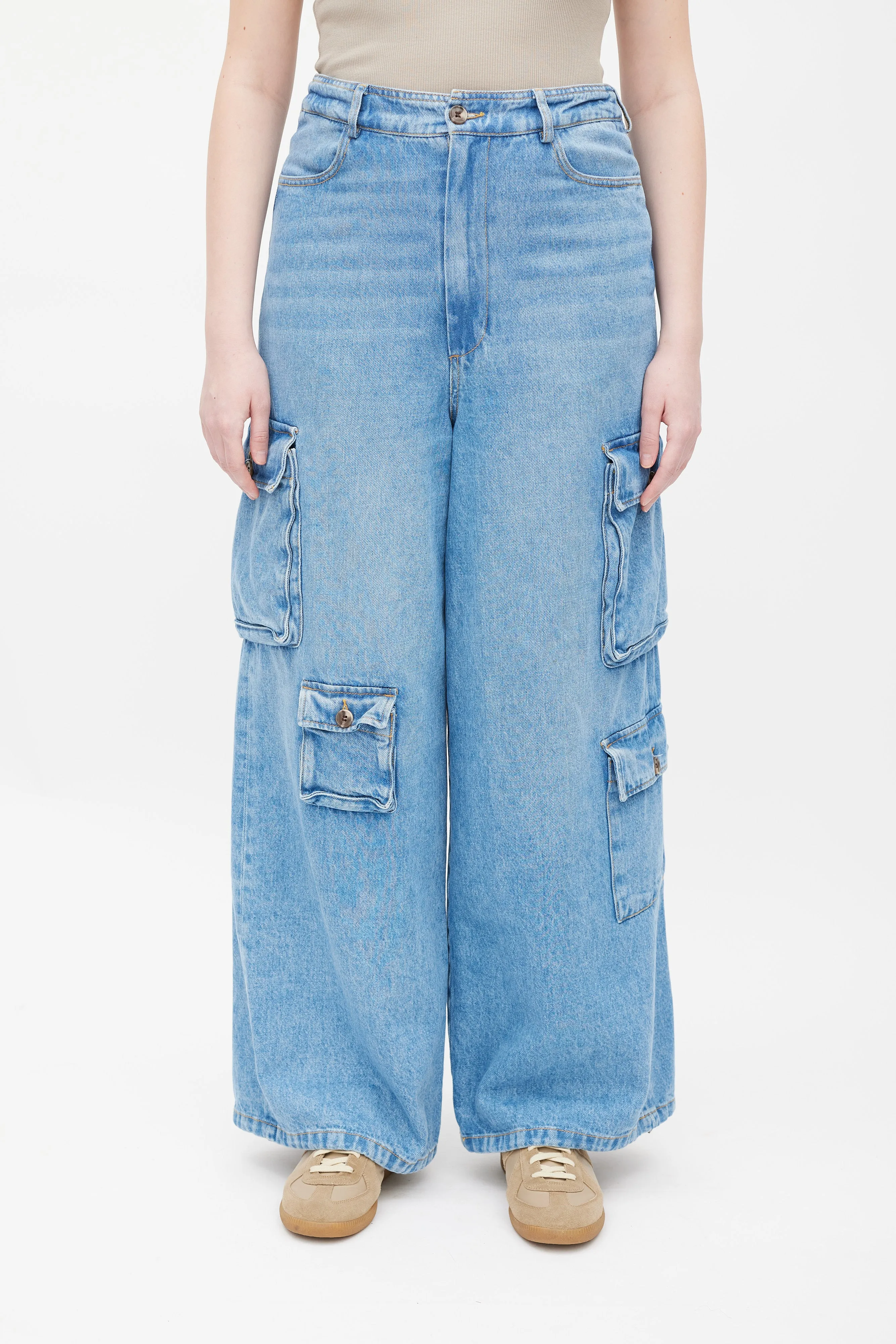 Blue Medium Wash Hailey Cargo Jeans