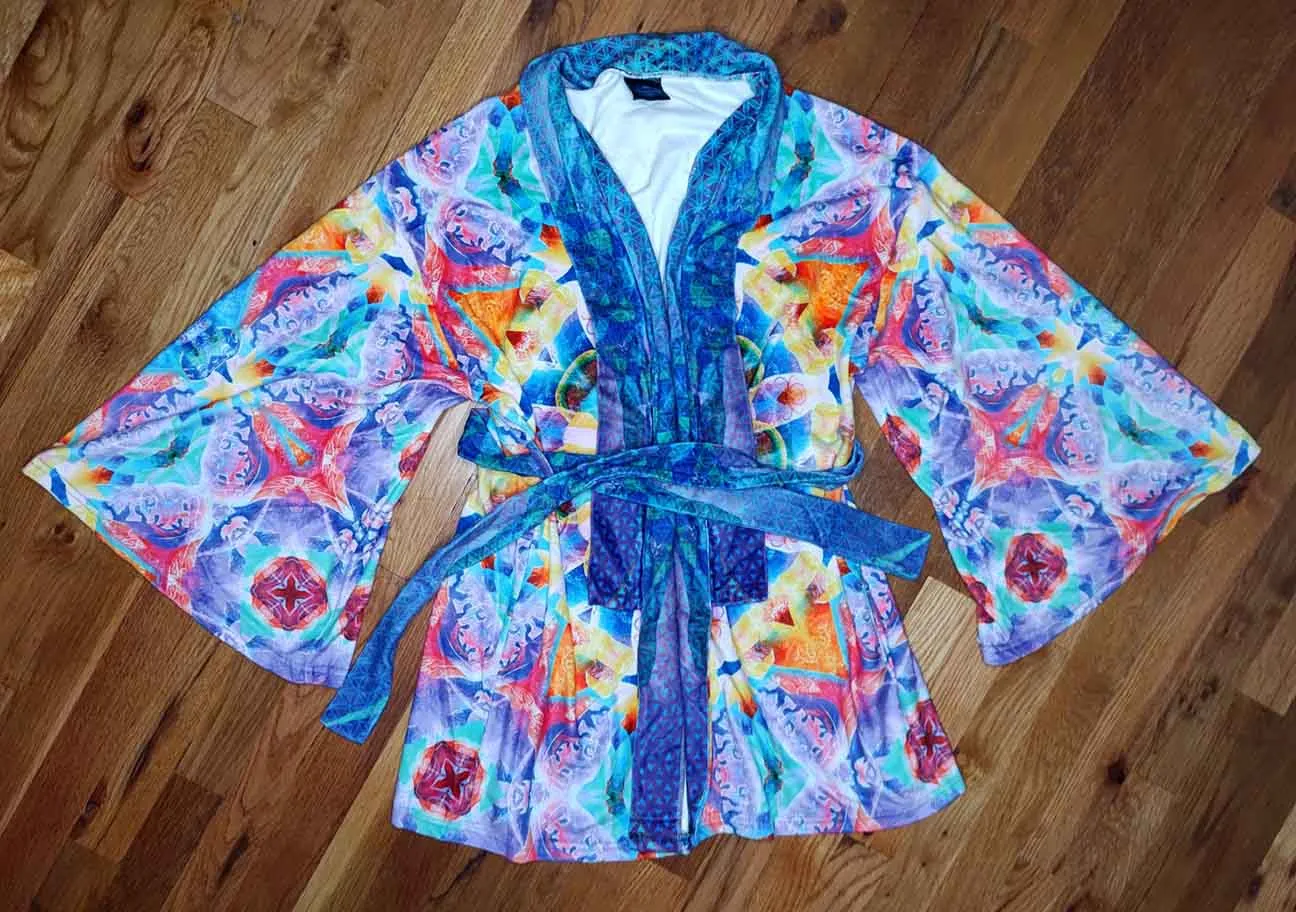 Blue Sunflower Velvet Kimono Robe