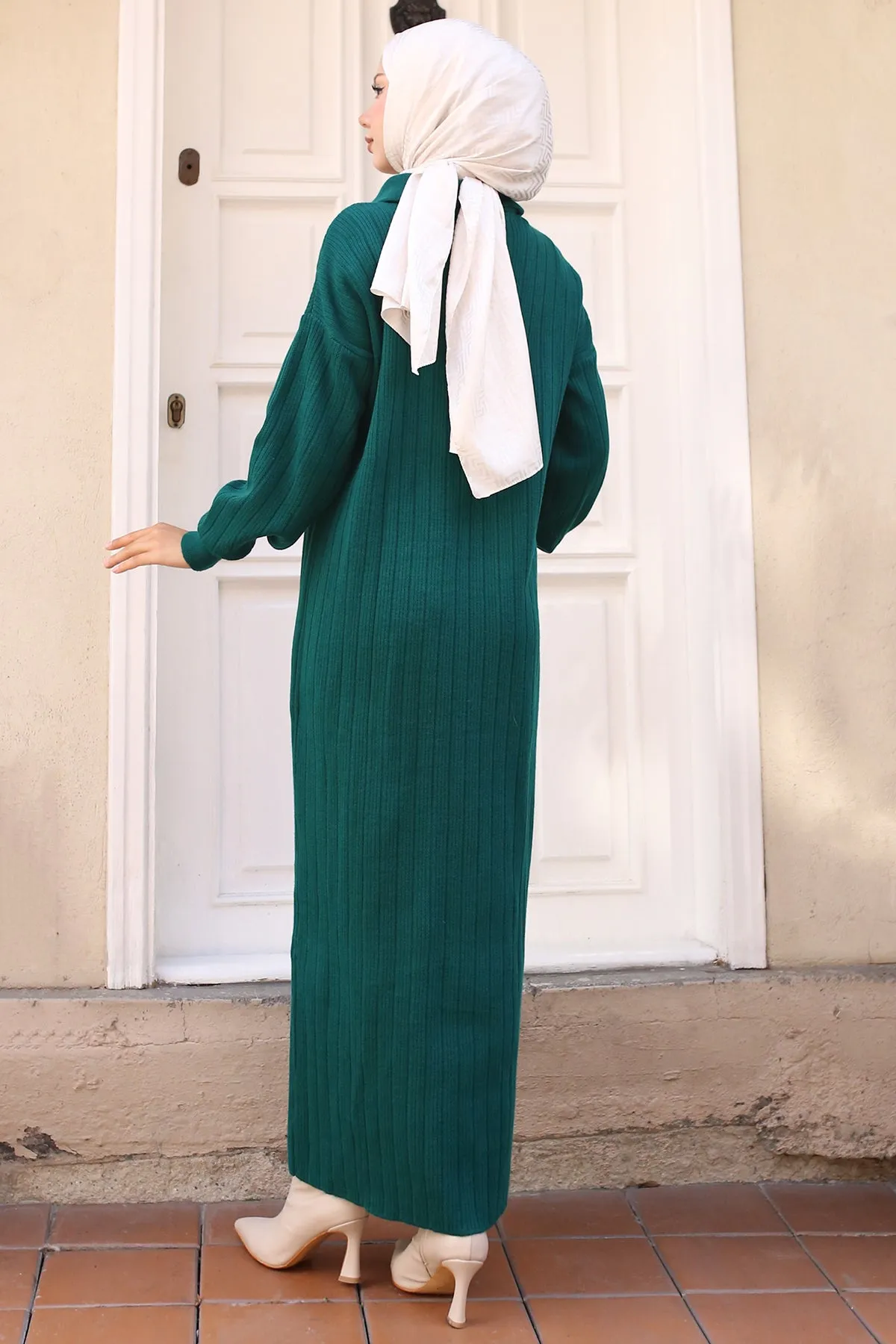 BNG Women 1 Collar Zippered Ribbed Knit Dress Emerald Green - Clermont