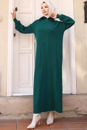 BNG Women 1 Collar Zippered Ribbed Knit Dress Emerald Green - Clermont