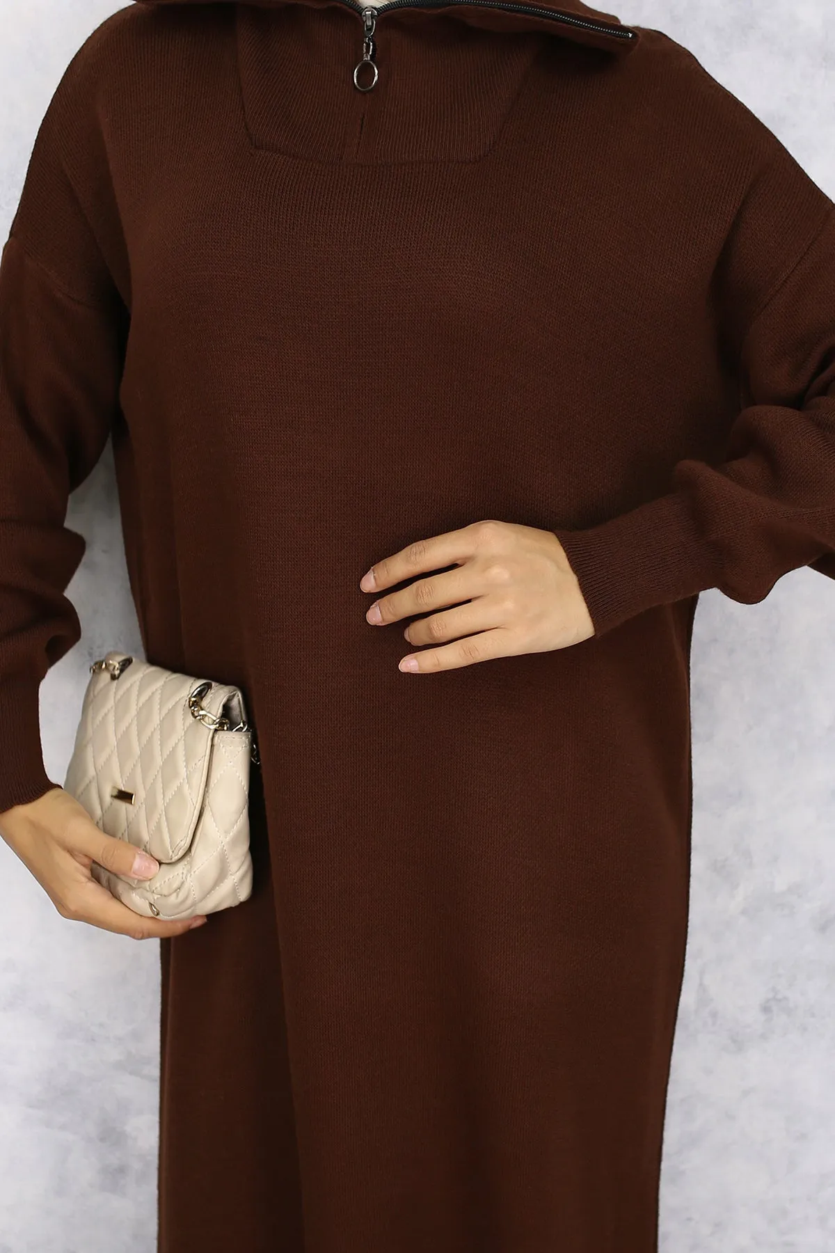 BNG Women Brown Zippered Knit Dress - Eagle Mountain
