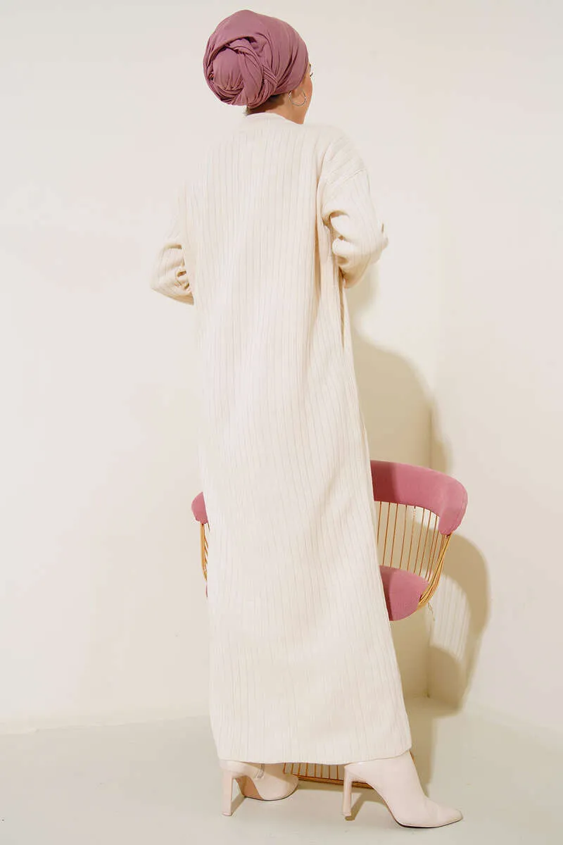BNG Women Ecru Collar Zippered Ribbed Long Knit Dress - Clermont