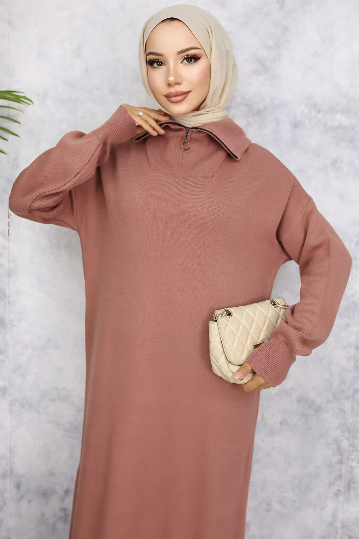 BNG Women Zippered Collar Knit Dress Rose Pink - Chaves