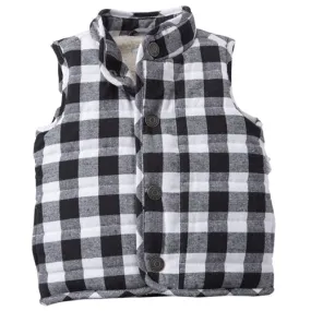 Boys Vest | Buffalo Plaid | Sherpa Lined | Black White Grey