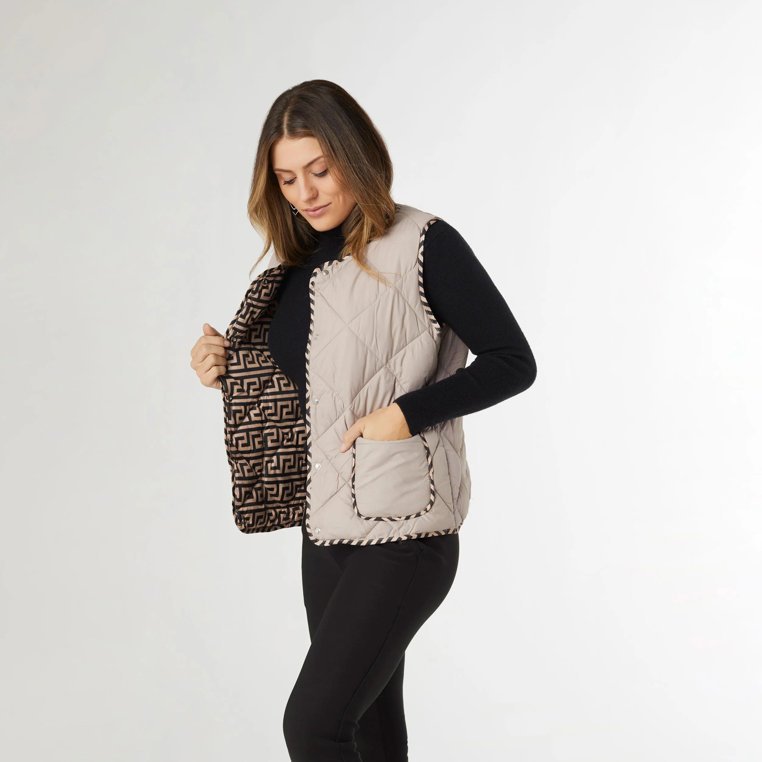 Braylin Reversible Quilted Vest - Khaki - Final Sale