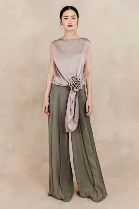 Calliope Pleated Wide Leg Silk Linen Floor Length Pants