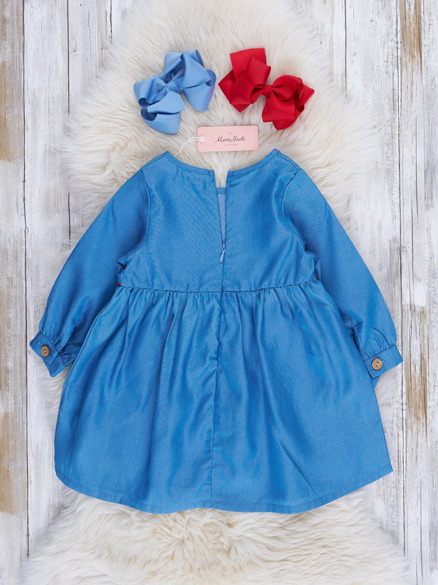 Chambray Embroidered Reindeer Dress