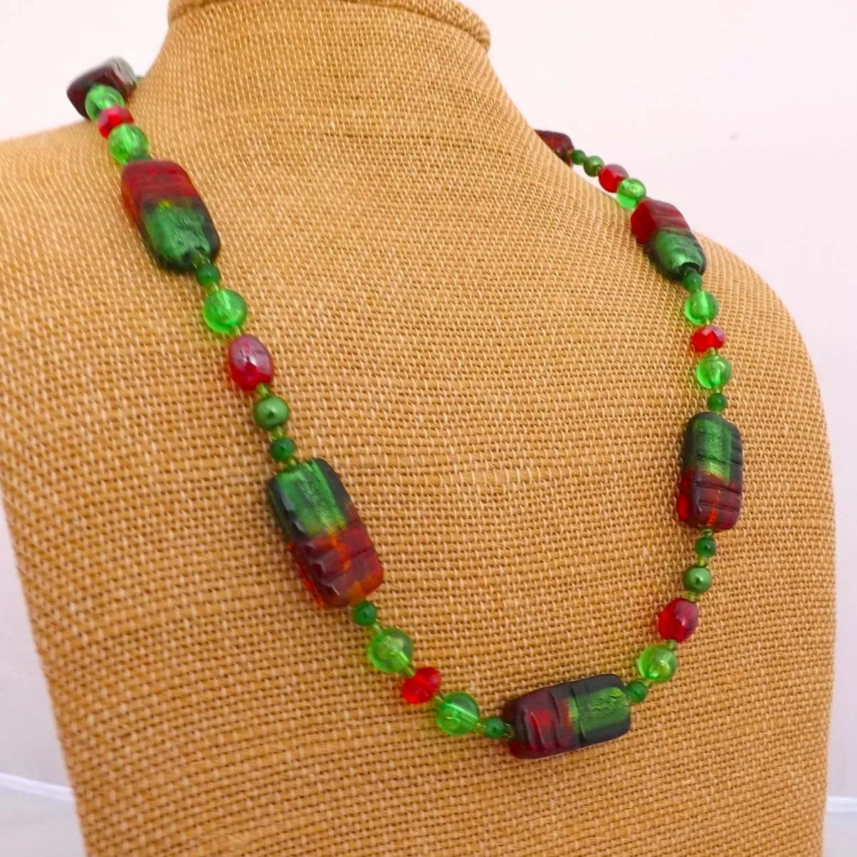 Christmas Green & Black Handmade Glass Bead Necklace