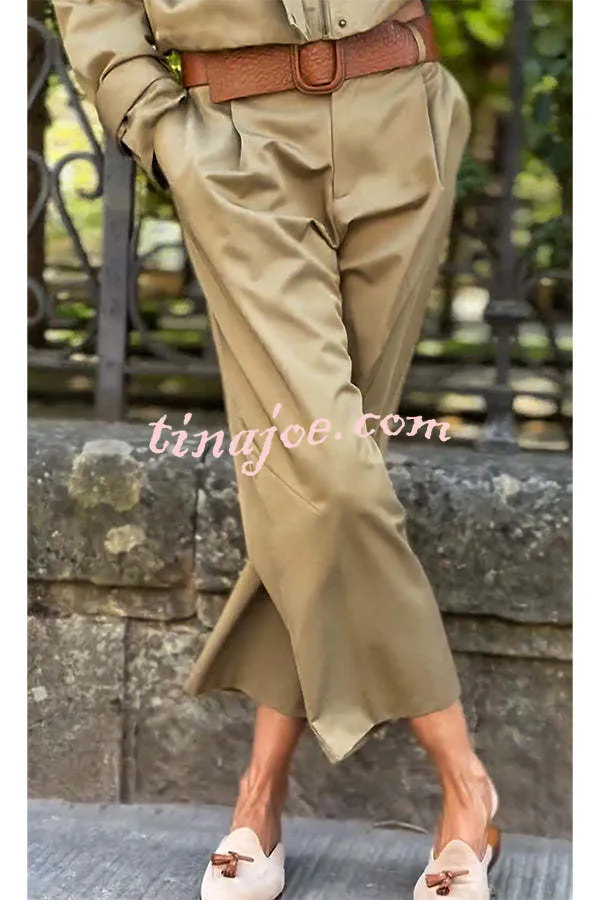 Classic Charm Mid-rise Pocketed Loose Cropped Pants