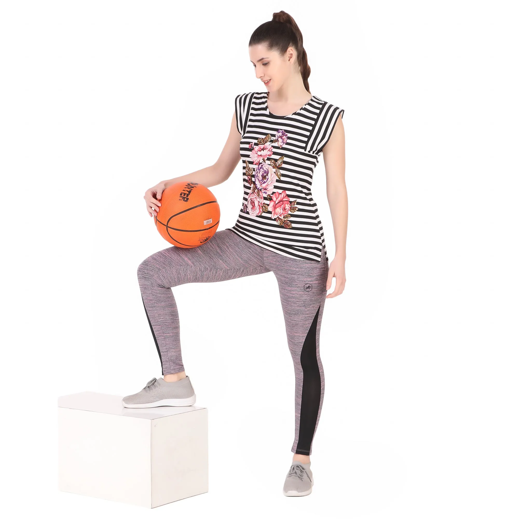 Color-block Legging/Tights For Women (Pink Melange)