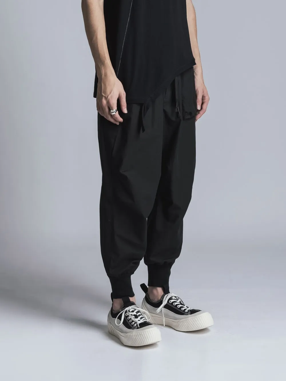 Cotton Linen Garment-Dyed Rib Pants  Black