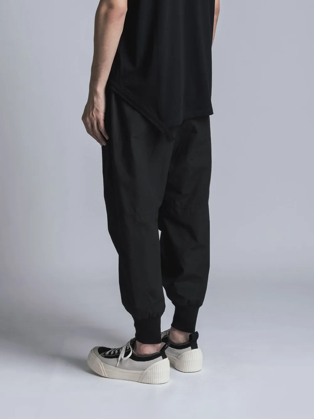 Cotton Linen Garment-Dyed Rib Pants  Black