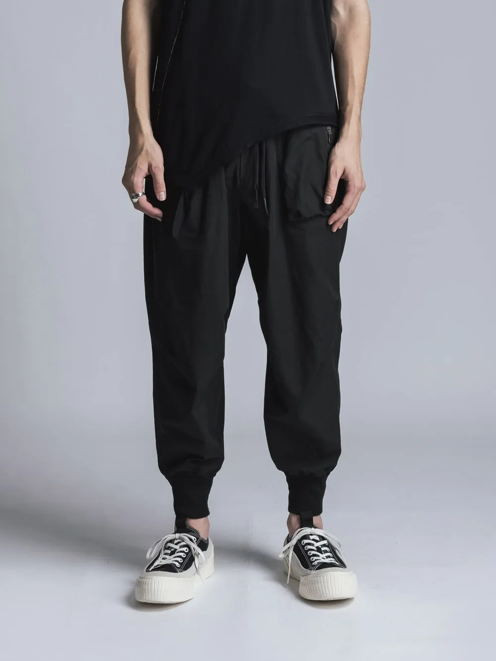 Cotton Linen Garment-Dyed Rib Pants  Black
