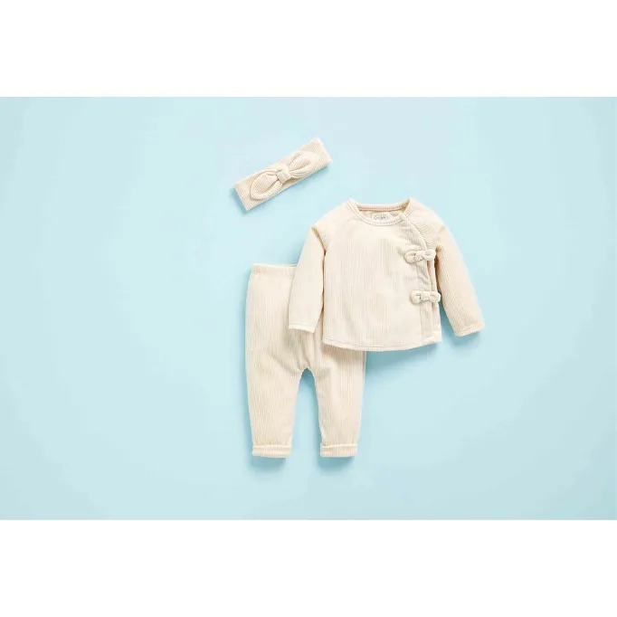 Cream Velour Three Piece Set