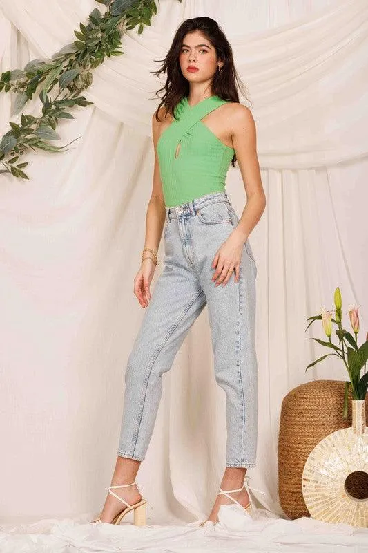 cross over sleeveless bodysuit