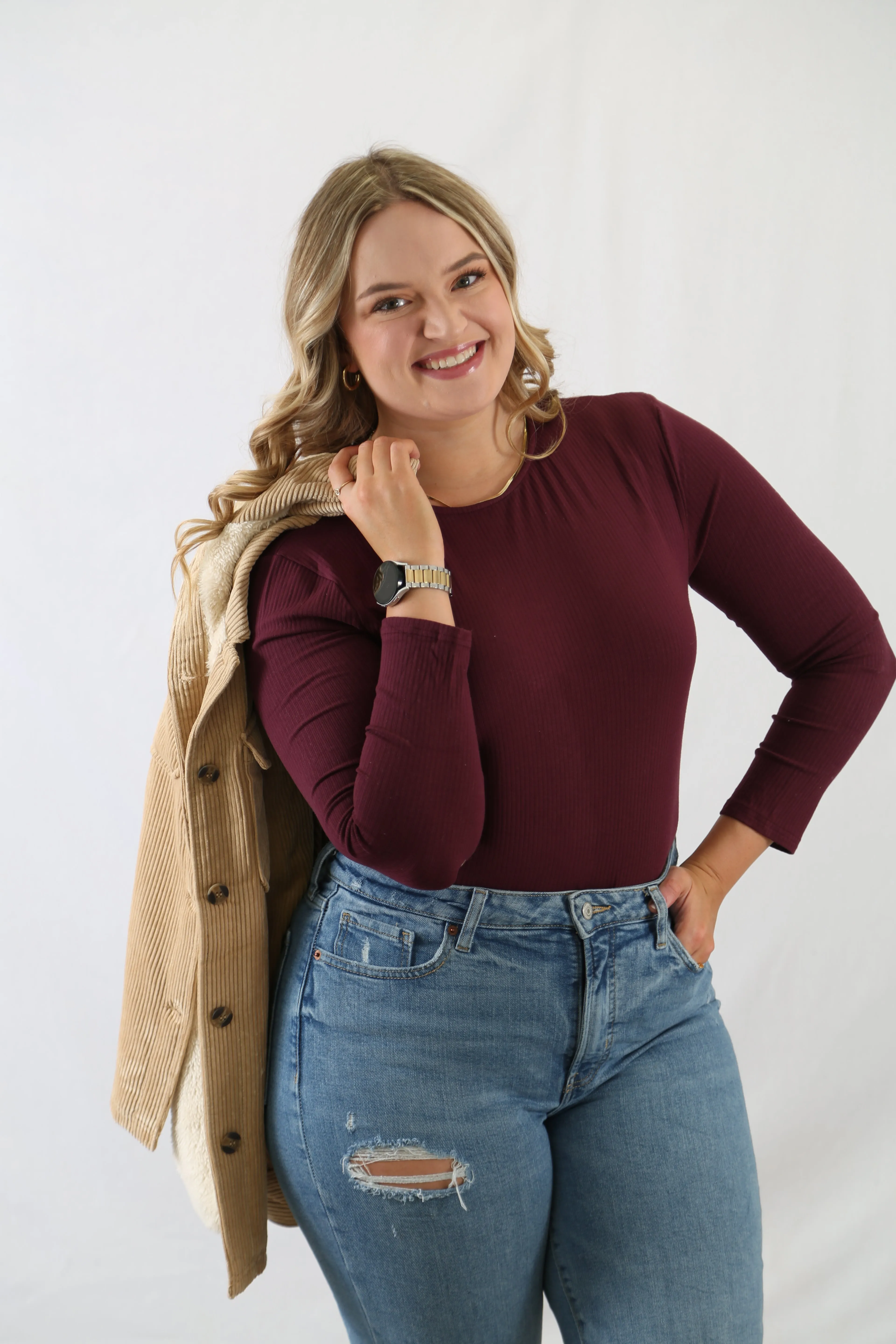 Curvy Rib Knit Bodysuit - Final Sale