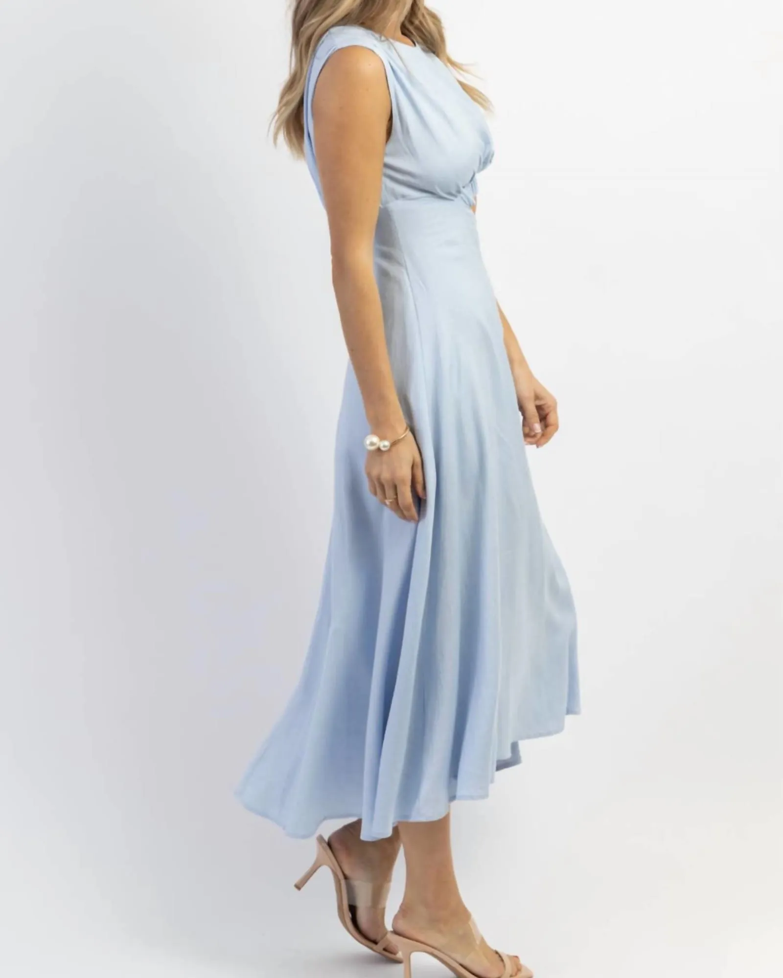 Cutout Linen Midi Dress In Sky Blue | Sky Blue