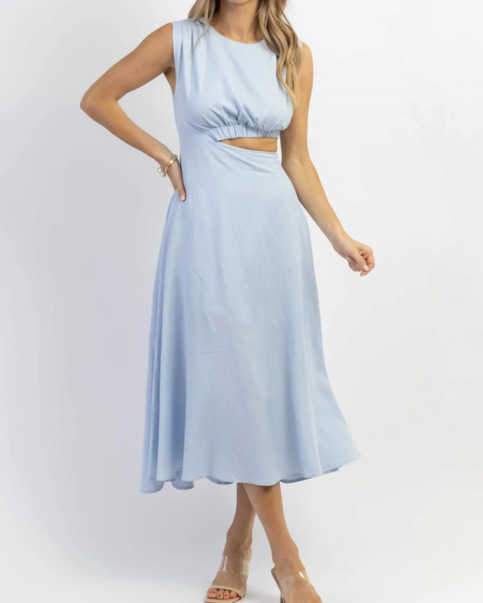 Cutout Linen Midi Dress In Sky Blue | Sky Blue