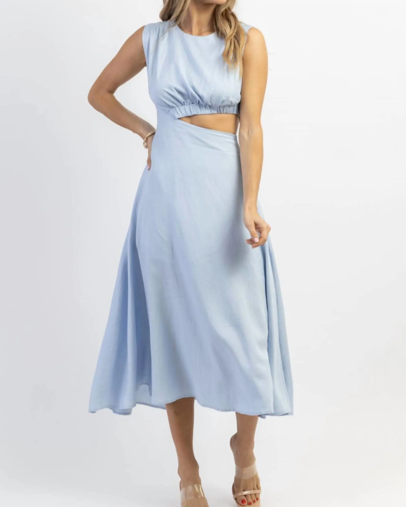 Cutout Linen Midi Dress In Sky Blue | Sky Blue