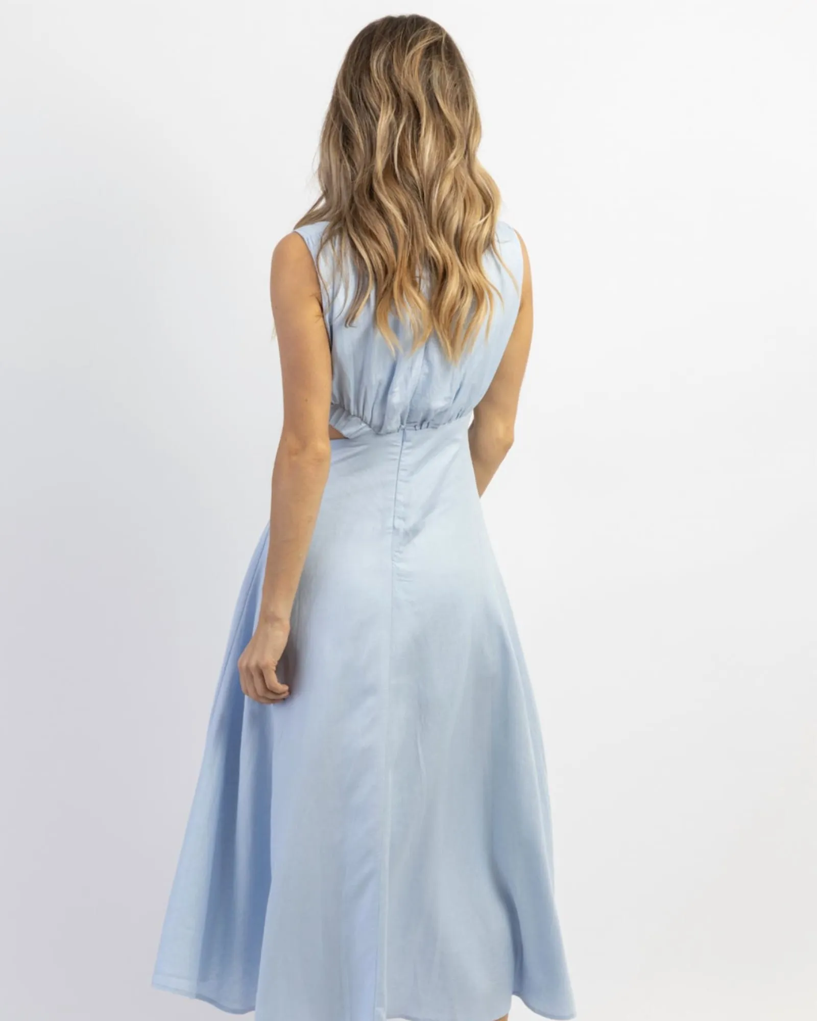 Cutout Linen Midi Dress In Sky Blue | Sky Blue