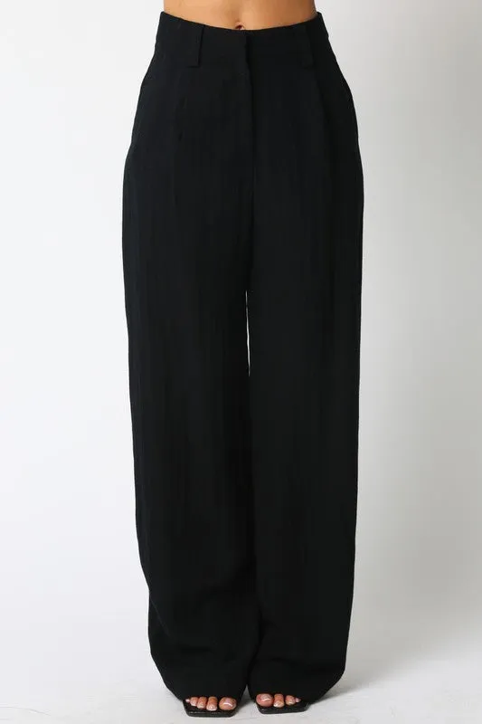 Danica High Waist Woven Wide Leg Pants Black