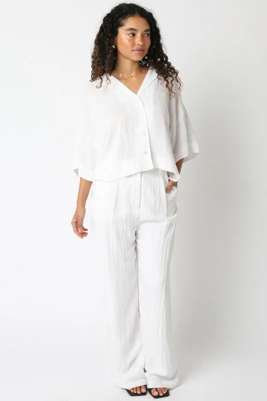 Danica High Waist Woven Wide Leg Pants White