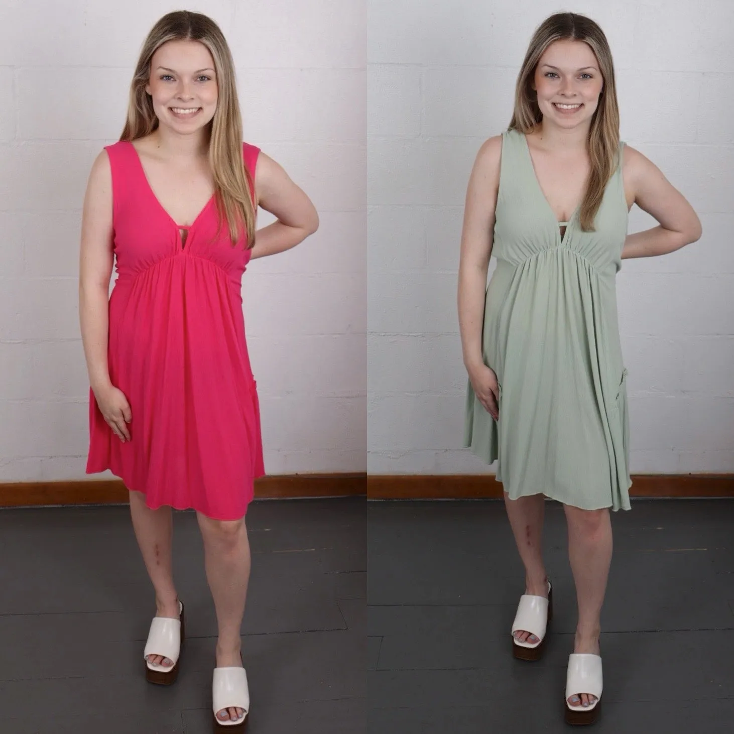 Double V Neck Swing Dress