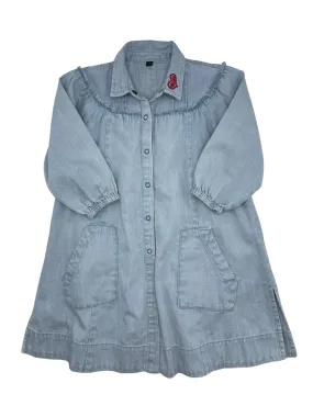 dress fringe shirt style with embroidered heart - chambray/red
