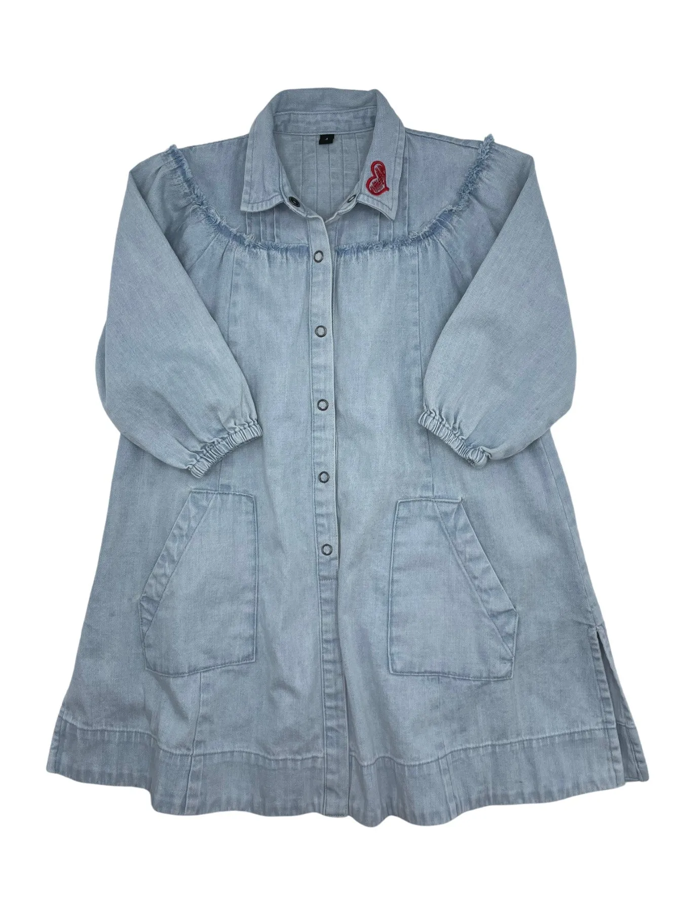 dress fringe shirt style with embroidered heart - chambray/red