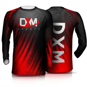 DXM Sports Long Sleeve Rash Guard Compression Shirt - Black/Red