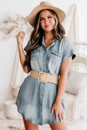 Effortless Allure Button-Down Chambray Dress (Denim)