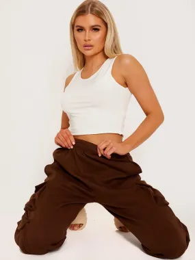 Elicia Utility Pocket Fleeced Cargo Jogger In Brown