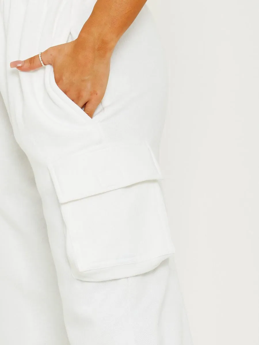 Elicia Utility Pocket Fleeced Cargo Jogger In White
