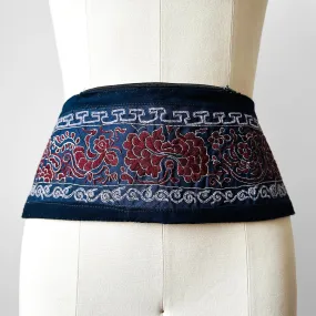 Embroidered Textile Zipper Hip Hugging Pouch Tie Belt - Sz. 34.5