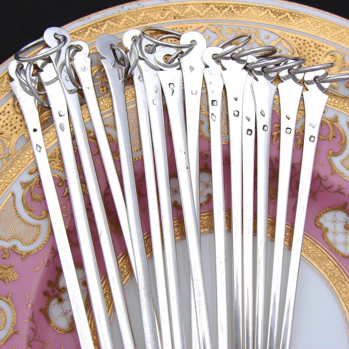 Fabulous Antique French Hallmarked Sterling Silver 15pc Skewer or Hatelet Set, 5.75" to 10"