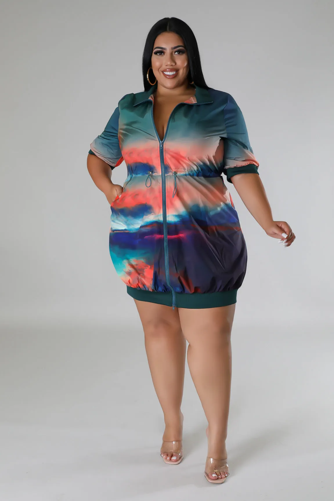 Fashion printed zippered dress AY3145