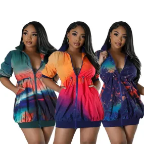 Fashion printed zippered dress AY3145