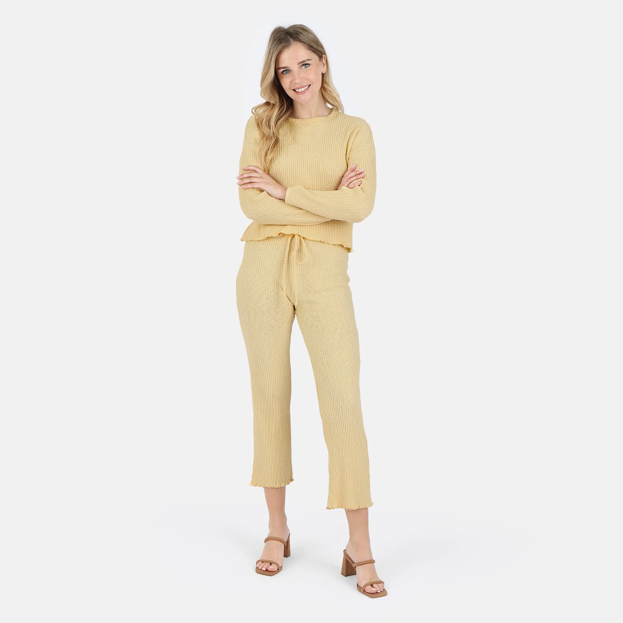 Fiona Organic Cotton Waffle Thermal Pant - Canary
