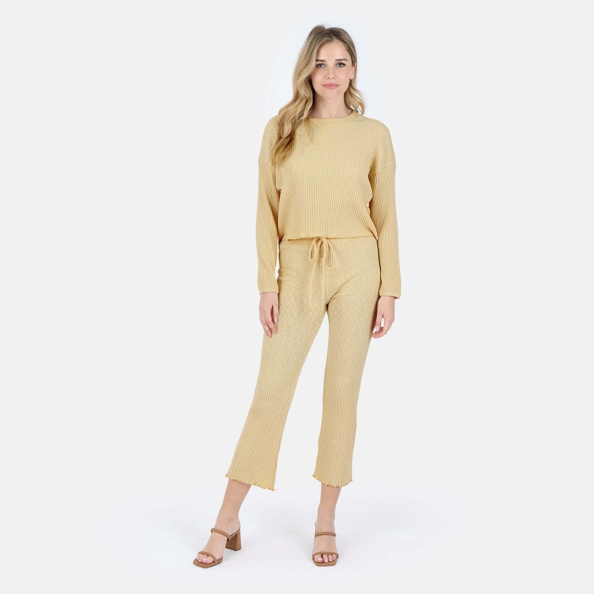 Fiona Organic Cotton Waffle Thermal Pant - Canary