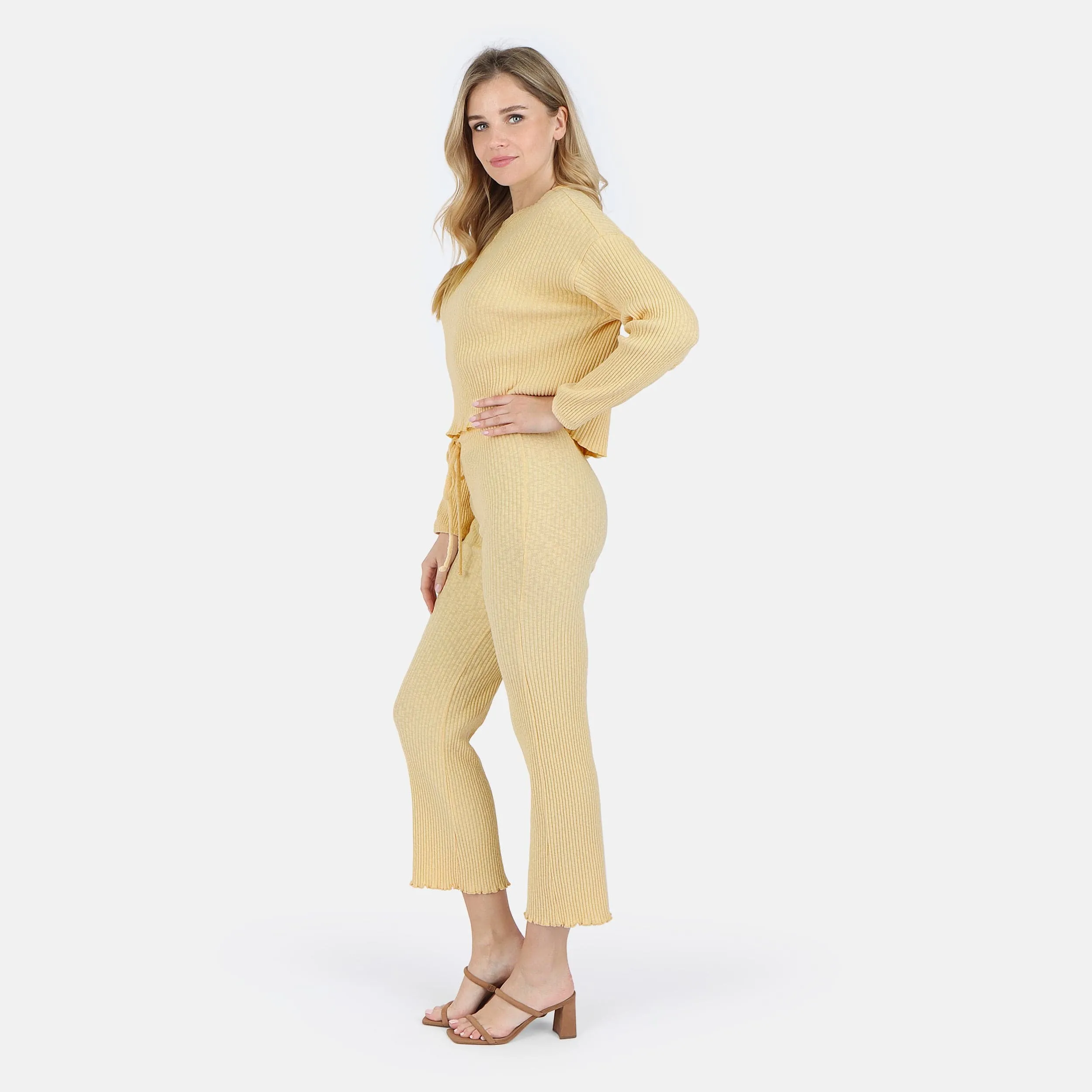 Fiona Organic Cotton Waffle Thermal Pant - Canary