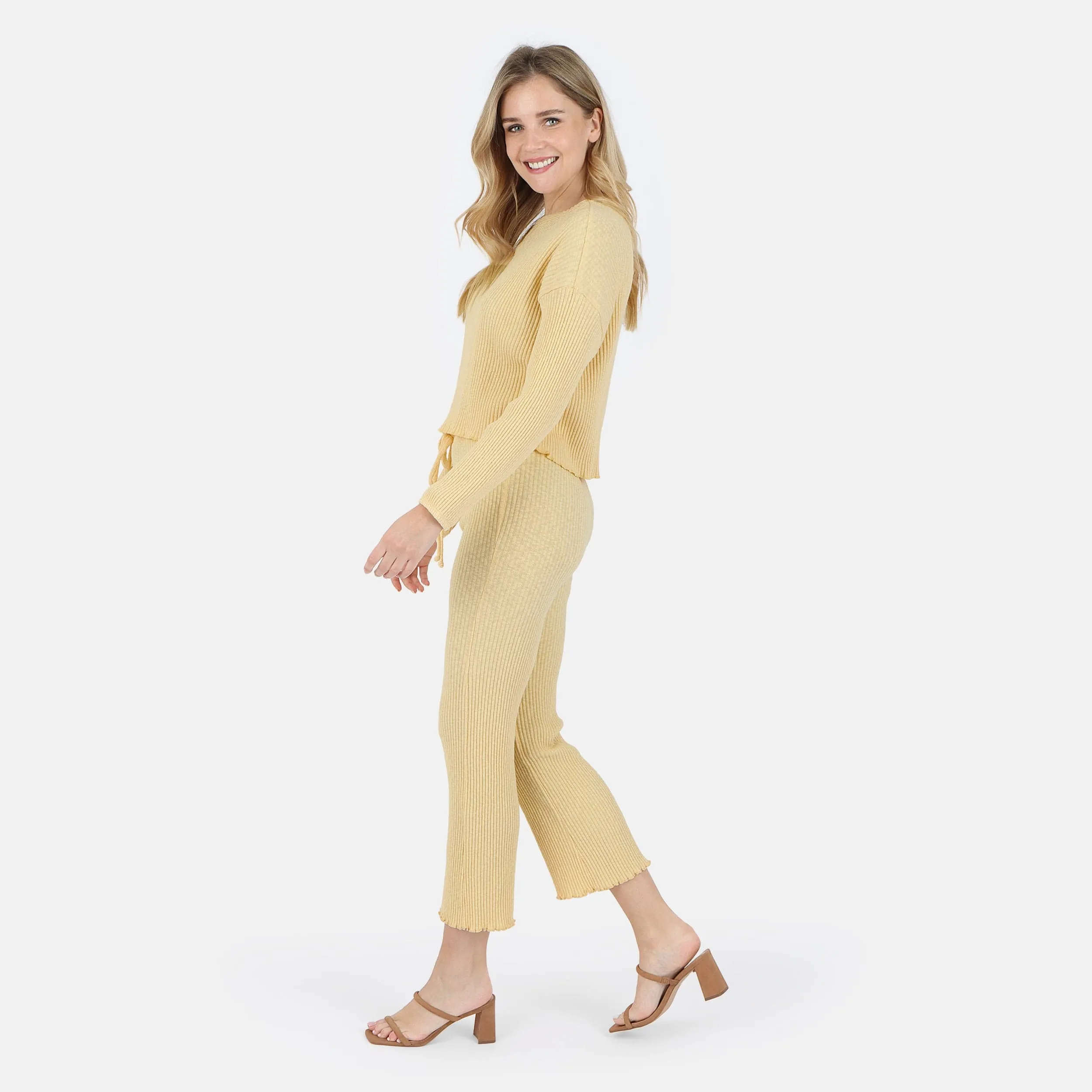 Fiona Organic Cotton Waffle Thermal Pant - Canary