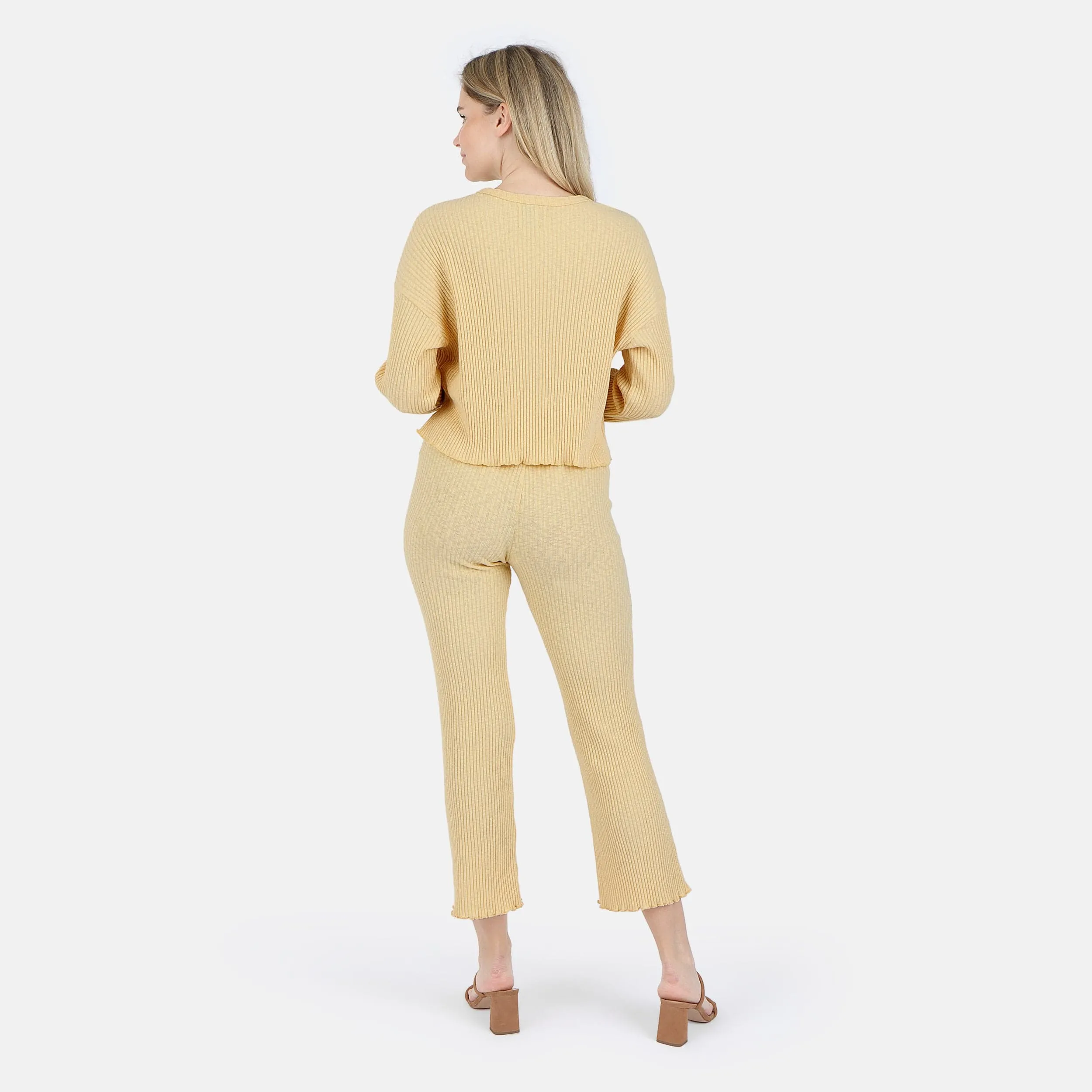 Fiona Organic Cotton Waffle Thermal Pant - Canary