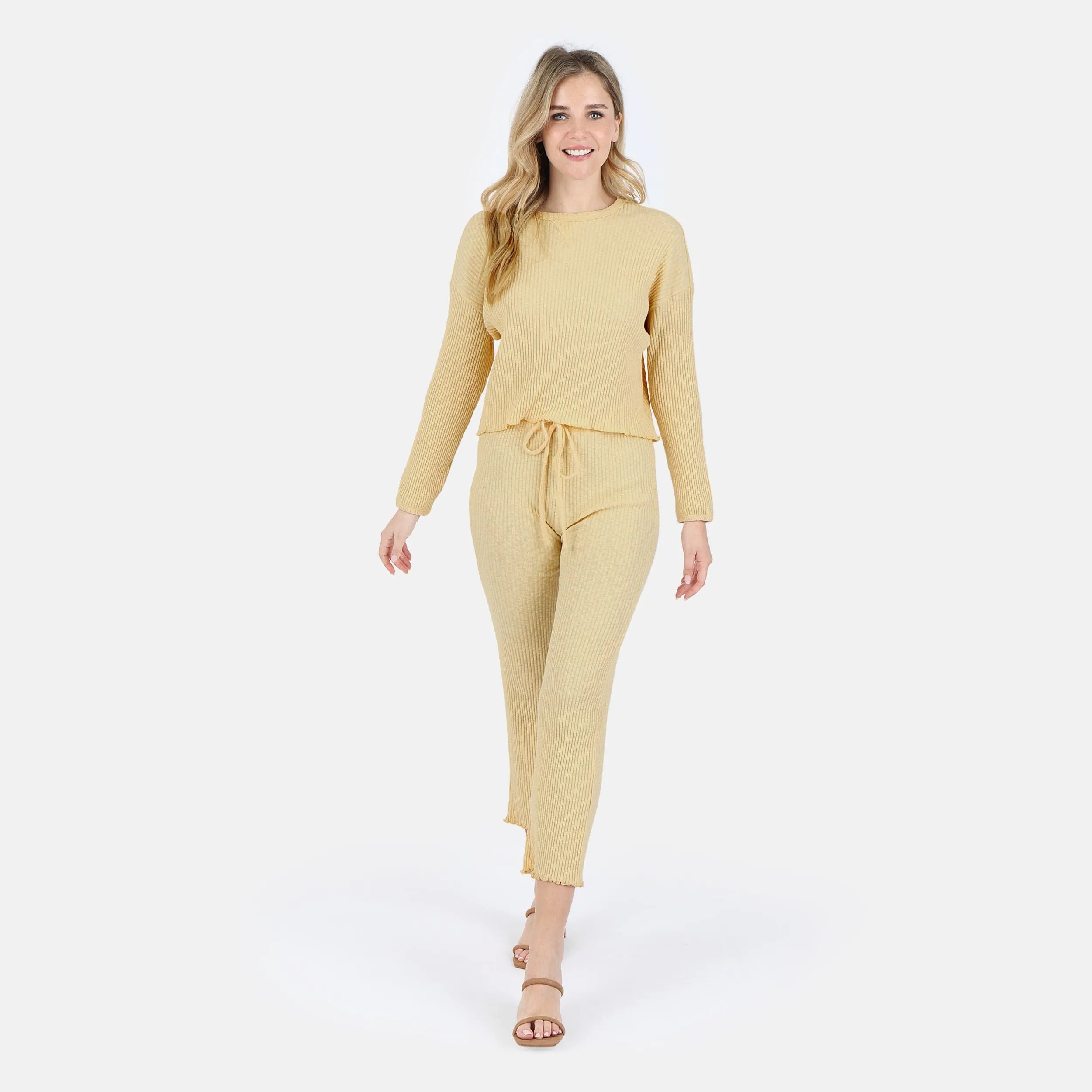 Fiona Organic Cotton Waffle Thermal Pant - Canary