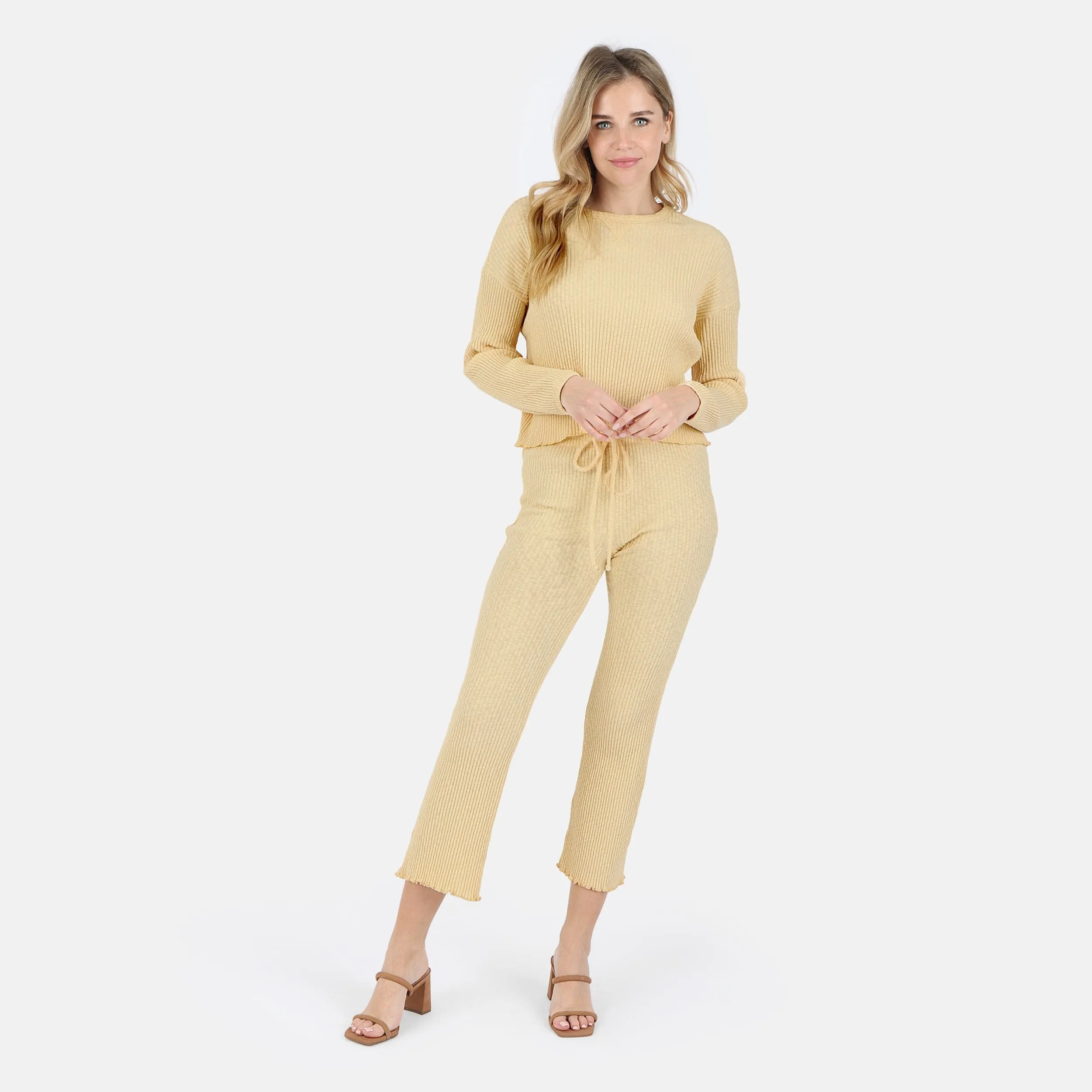 Fiona Organic Cotton Waffle Thermal Pant - Canary