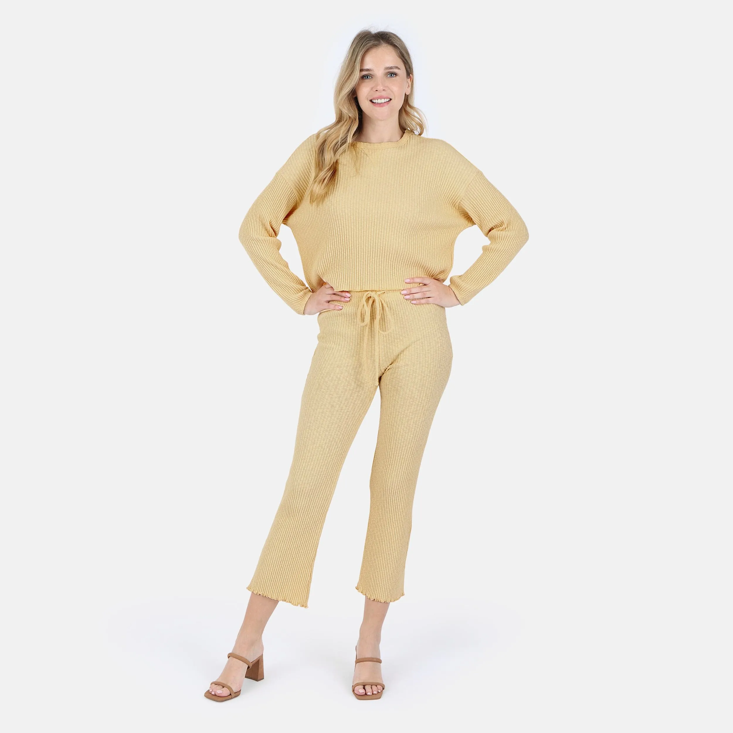 Fiona Organic Cotton Waffle Thermal Pant - Canary