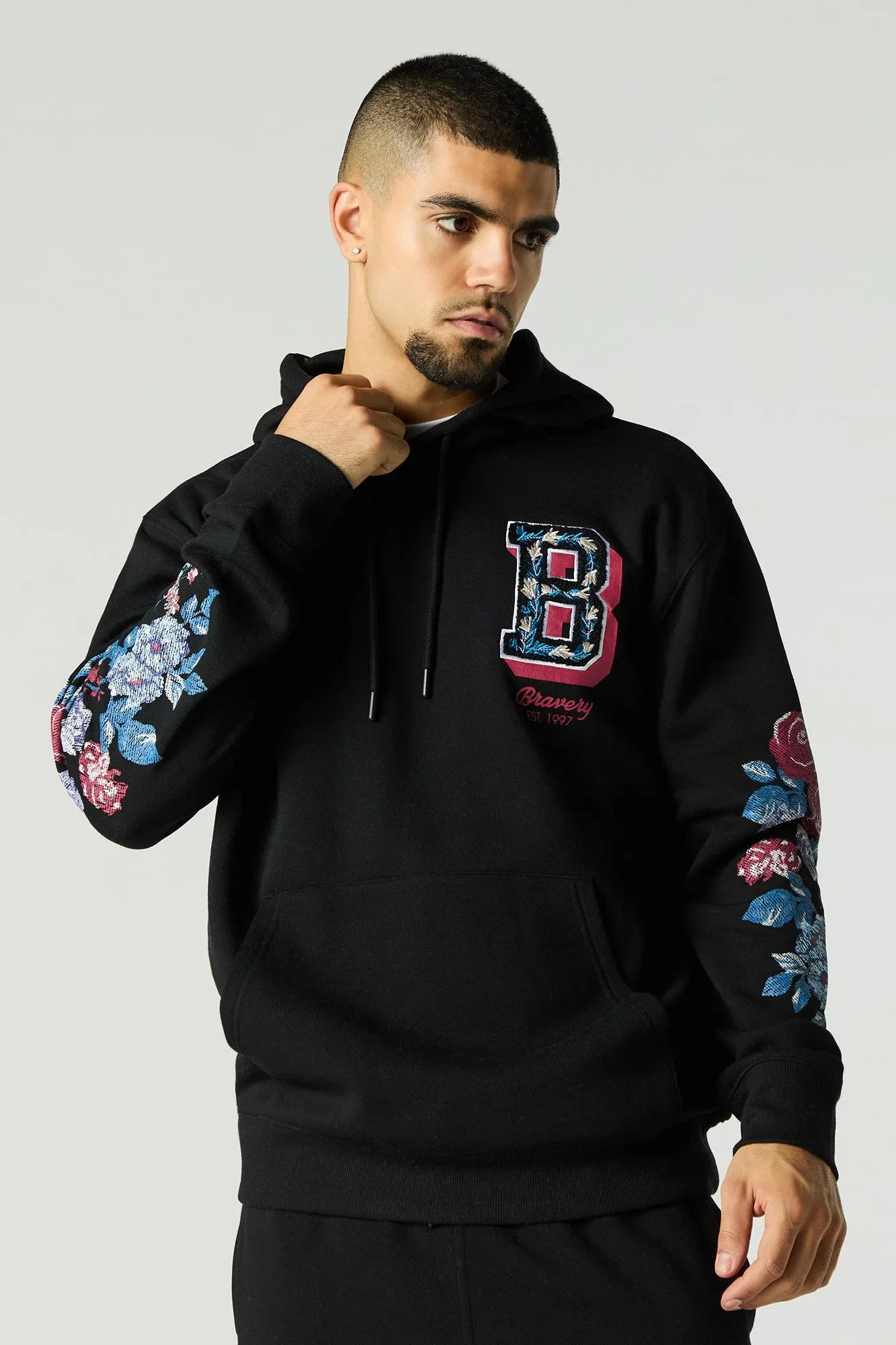 Floral B Embroidered Fleece Hoodie