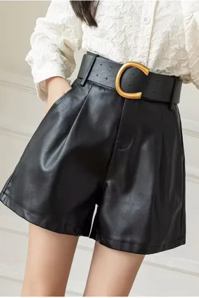 Flytonn-cute winter outfits casual winter outfits christmas outfit party look inspos High Waist Elegant Belt Office Leather Shorts