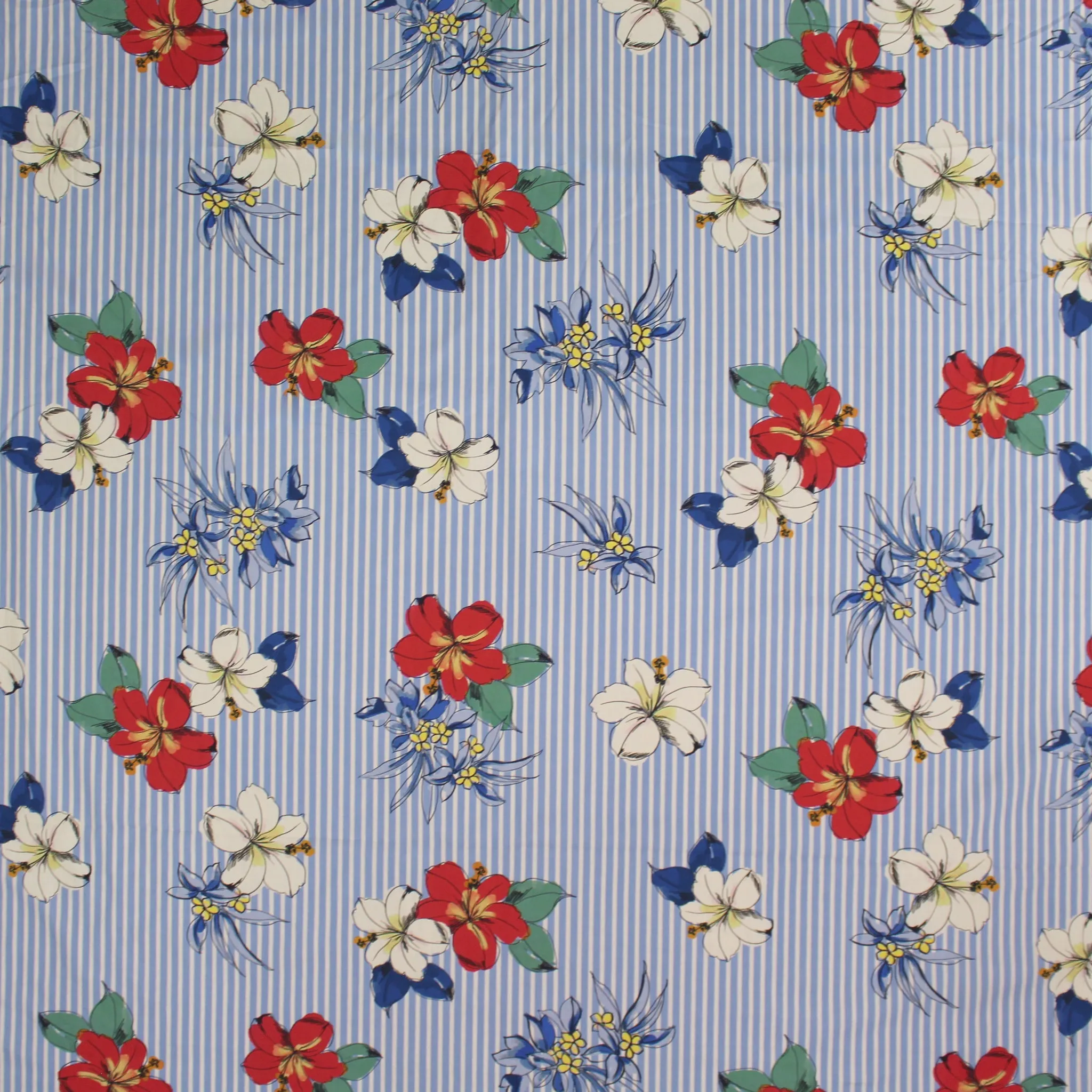 French 'chambray hibiscus' printed cotton shirting