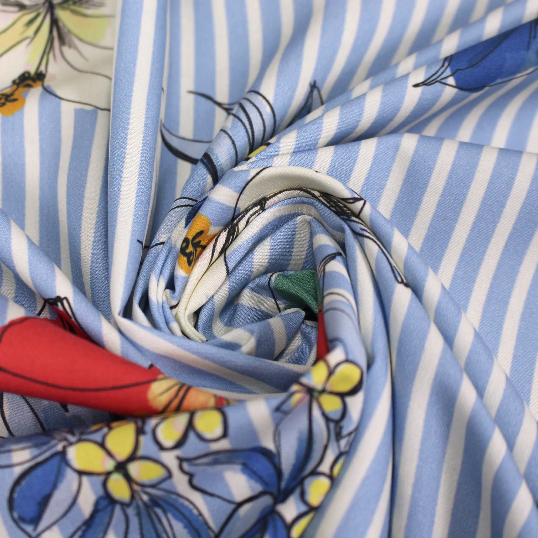 French 'chambray hibiscus' printed cotton shirting