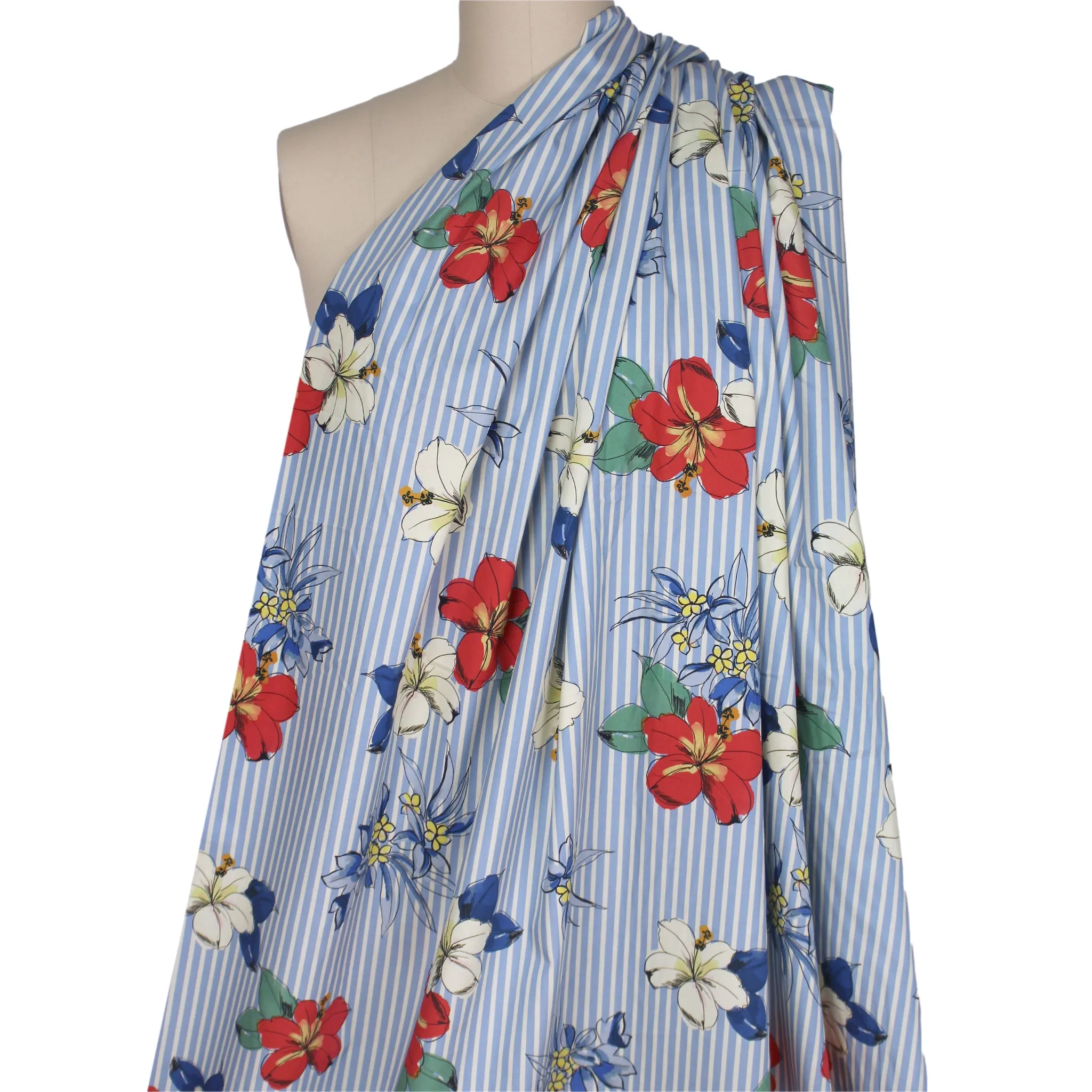 French 'chambray hibiscus' printed cotton shirting